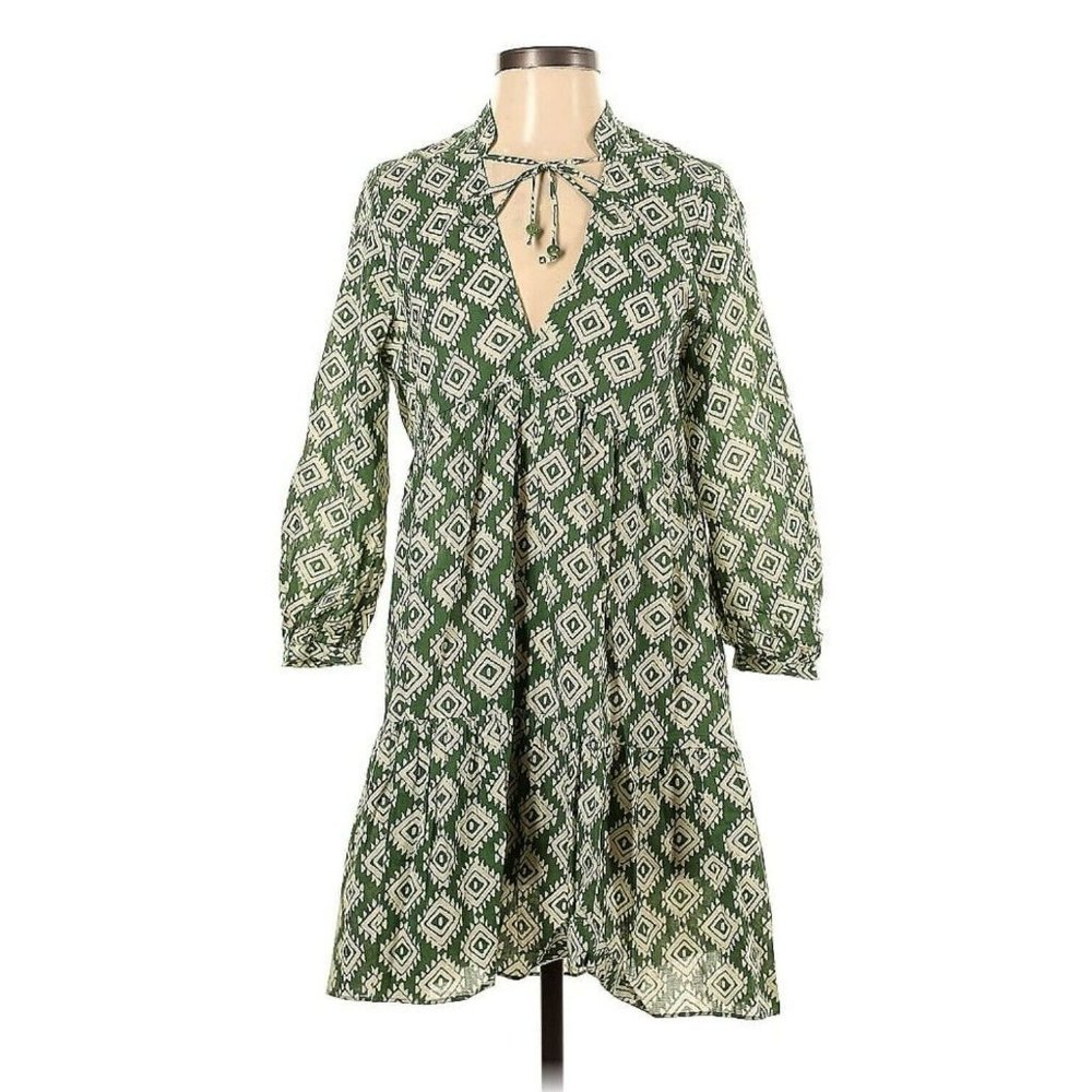 Zara Green and White Patterned Mini Dress